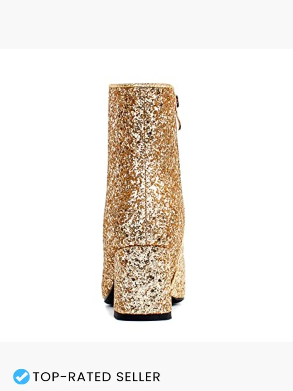 Sequins Glitter Chunky Heel Ankle Boots Block Mid Heels Side Zipper Wedding